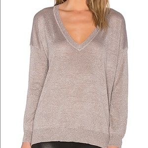 Joie Calee Beige Metallic V-Neck Sweater